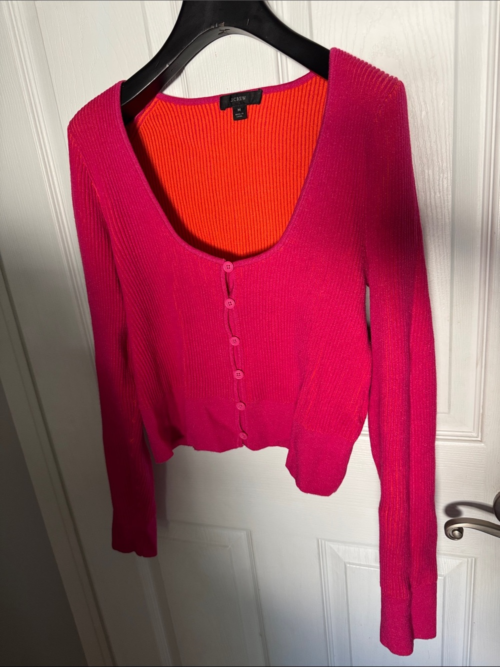 J. Crew Hot Pink Cardigan with Orange Interior